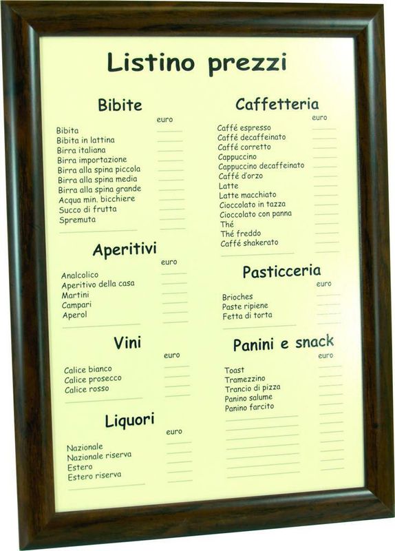 Bar Menu Frame 47 x 35 cm Walnut Pnc - Nero Lavagne