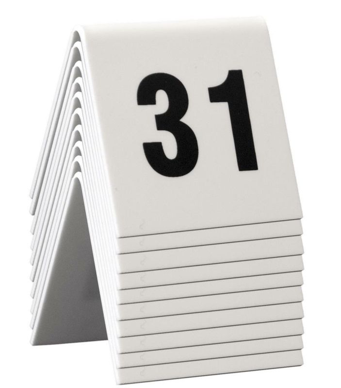 Securit table numbers 31-40 5x4 cm white for horeca use