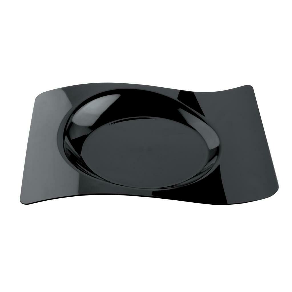 Set of 12 Plates Onda 28 x 23 cm Black - Gold Plast