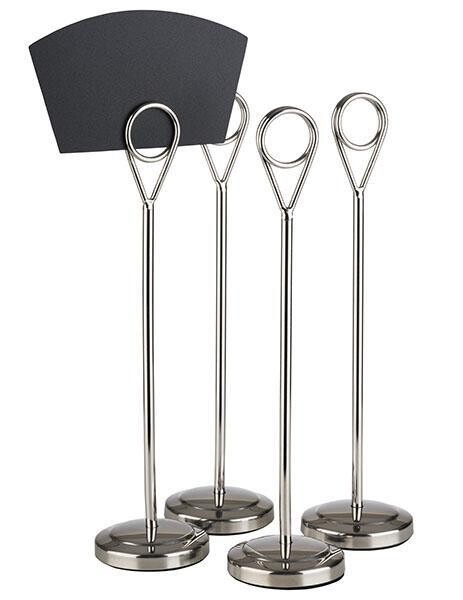APS set 4 card holders 20x5 cm silver with black labels horeca