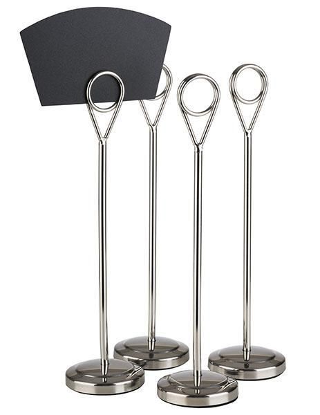 APS set 4 card holders 20x5 cm silver with black labels horeca