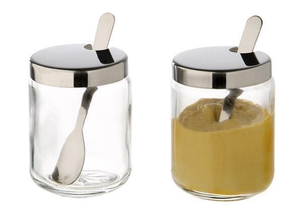 APS set 2 mustard jars 4.8x4.8 cm glass horeca