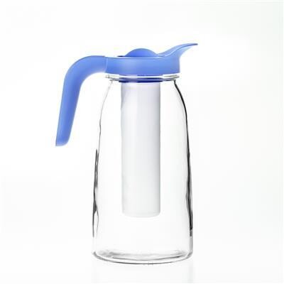 Borgonovo Flexy 200 cl glass jug with infuser and blue cap for horeca use
