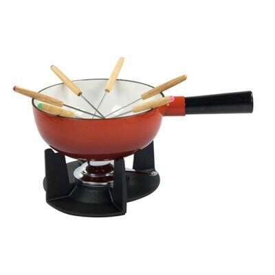 Ilsa Cheese fondue set 22 cm enameled cast iron red 9 pieces horeca