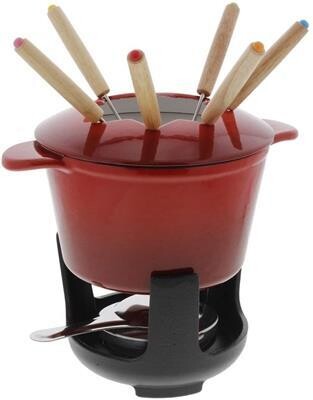 Ilsa Cheese fondue set 16 cm enameled cast iron red 10 pieces horeca