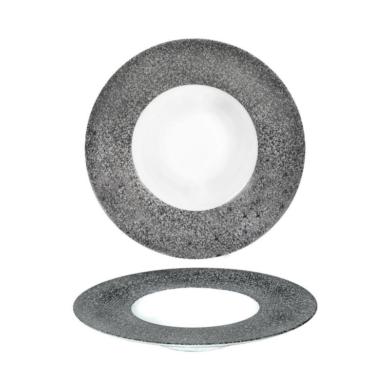 Tief­teller 25 cm Saturno Raw Grau aus Porzellan für Gourmetgerichte