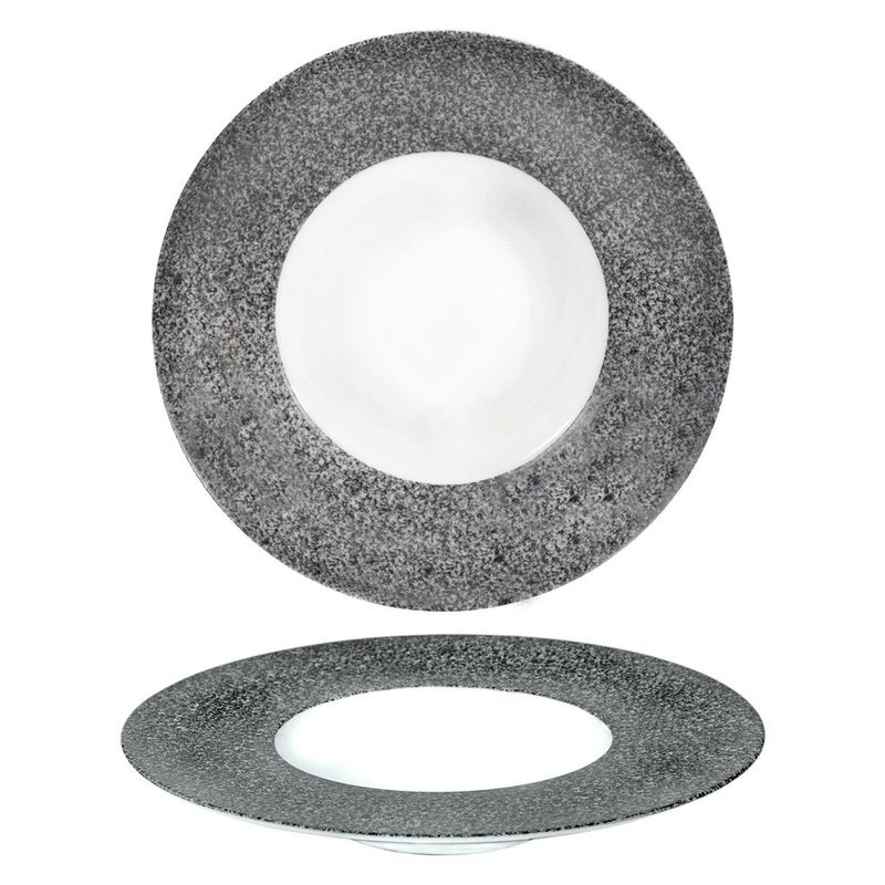 Pastateller 29 cm Saturno Raw Grau aus Porzellan für Gastroservice