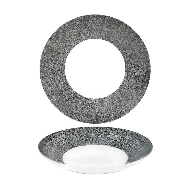 Tief­teller 29 cm Saturno Raw Grau aus Porzellan für Gastroservice