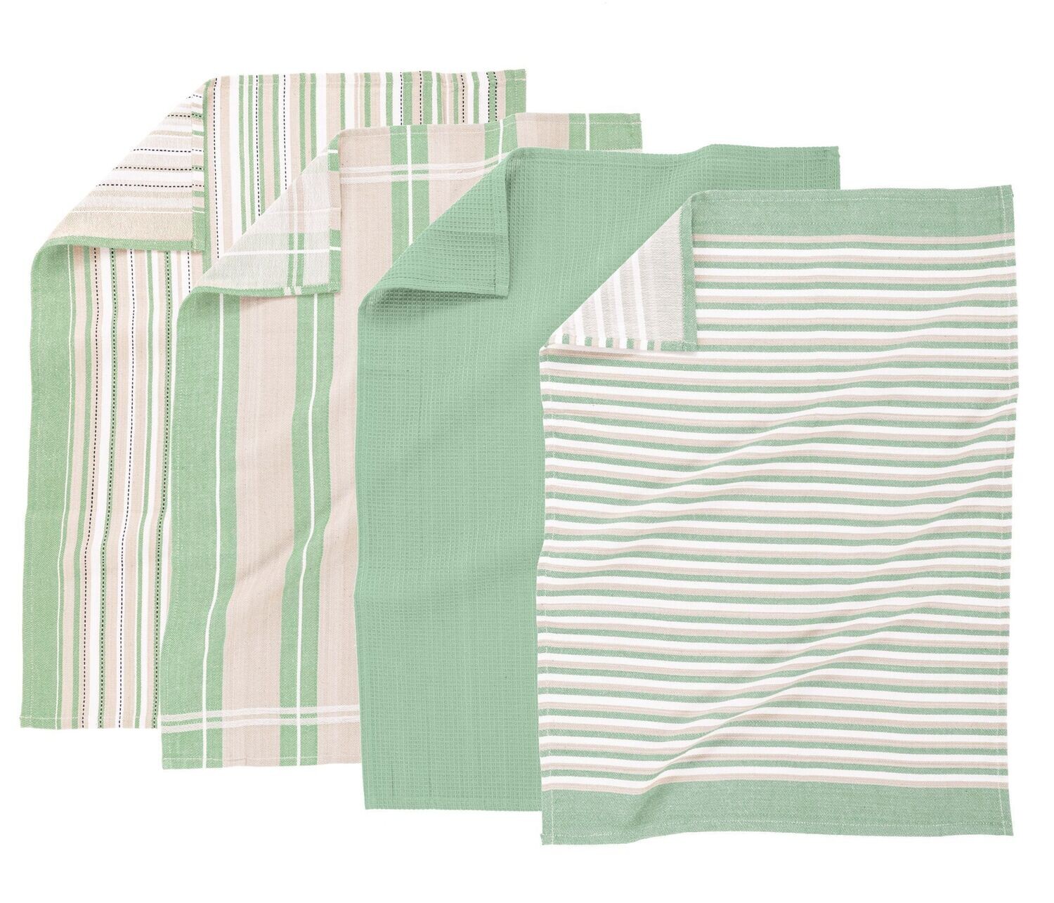Set 4 green multiline tea towels 50x70 cm cotton Tirolix