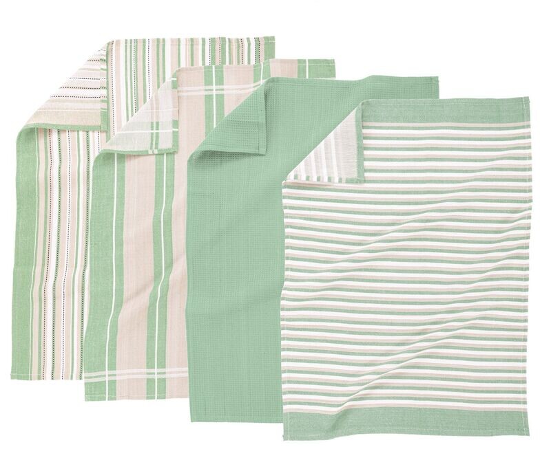Set 4 green multiline tea towels 50x70 cm cotton Tirolix