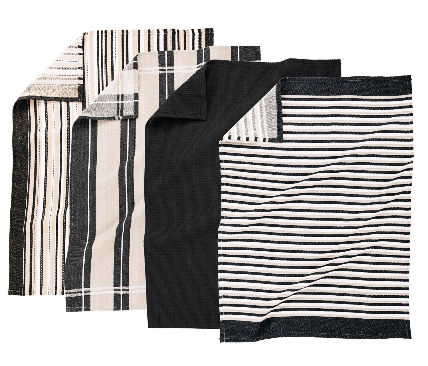 Set 4 black multiline tea towels 50x70 cm cotton Tirolix