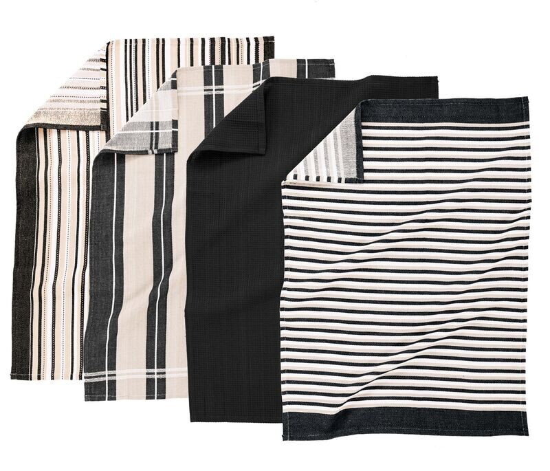 Set 4 black multiline tea towels 50x70 cm cotton Tirolix