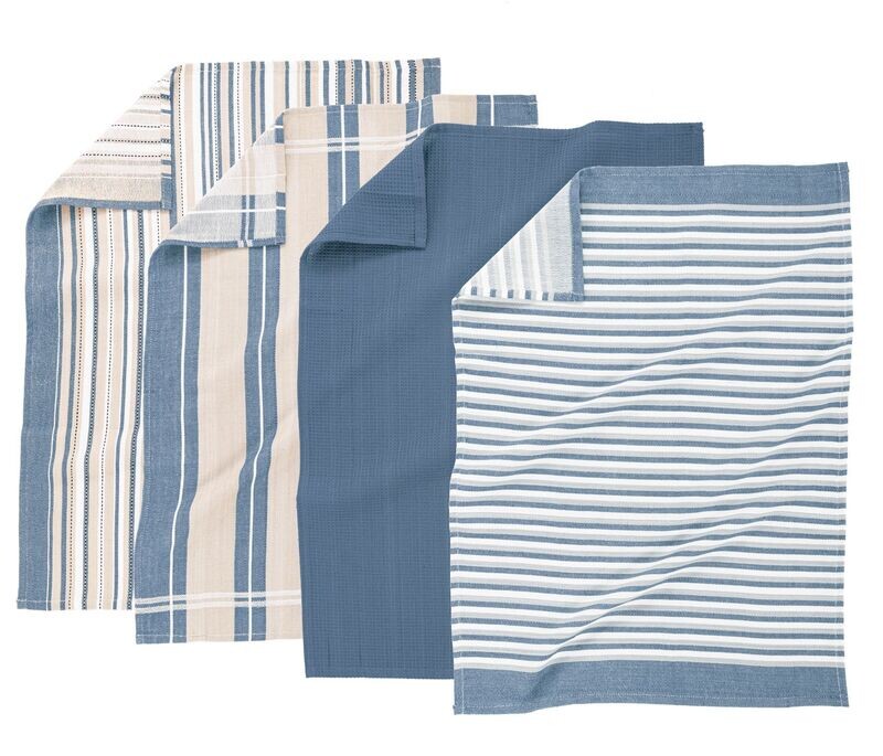 Set 4 blue multiline tea towels 50x70 cm cotton Tirolix