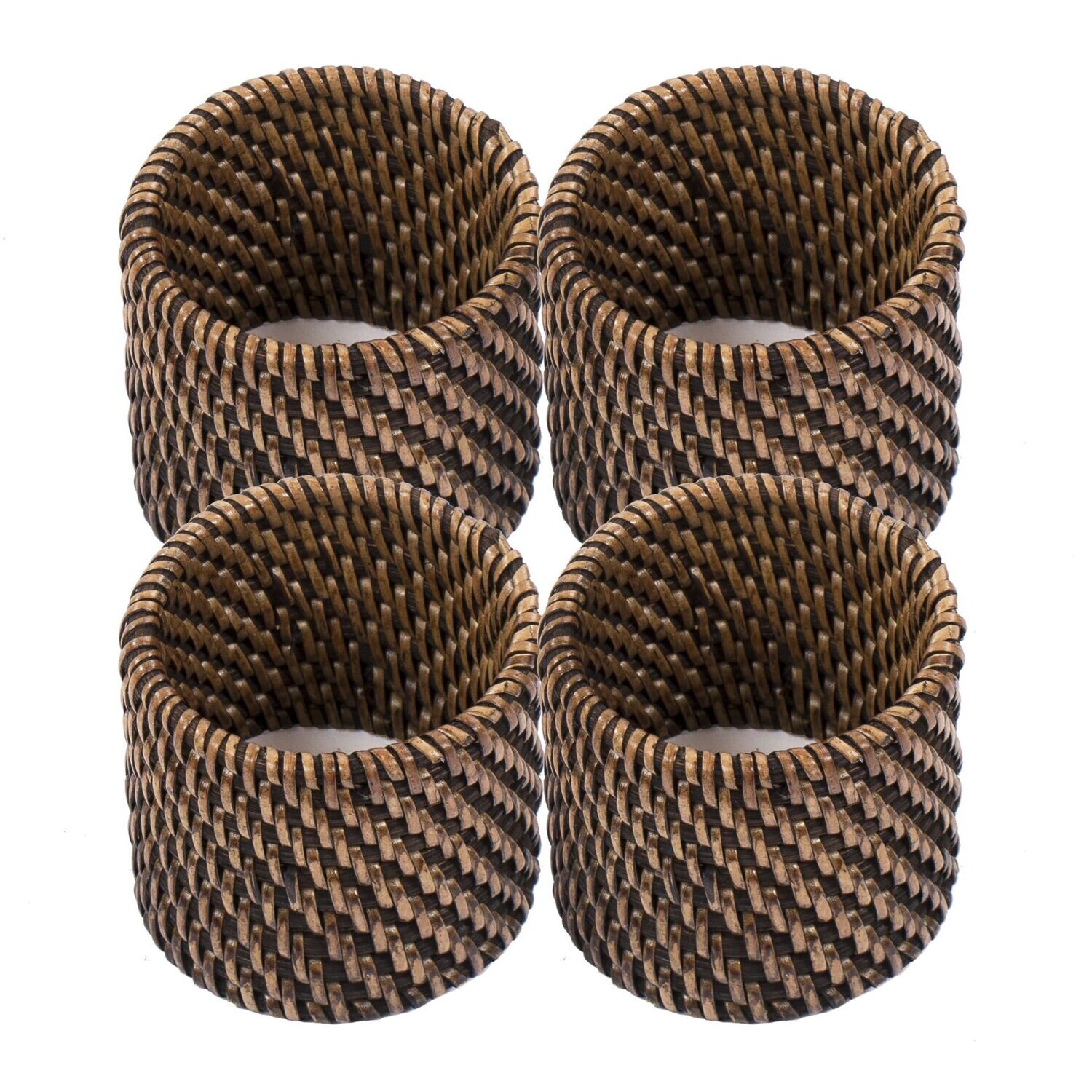 Rattan Napkin Holder 4.5x5 cm Dark Brown 4 Pcs - Tirolix