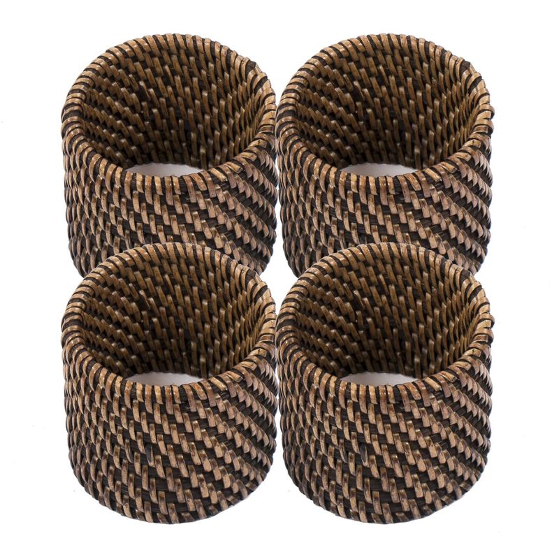 Rattan Napkin Holder 4.5x5 cm Dark Brown 4 Pcs - Tirolix