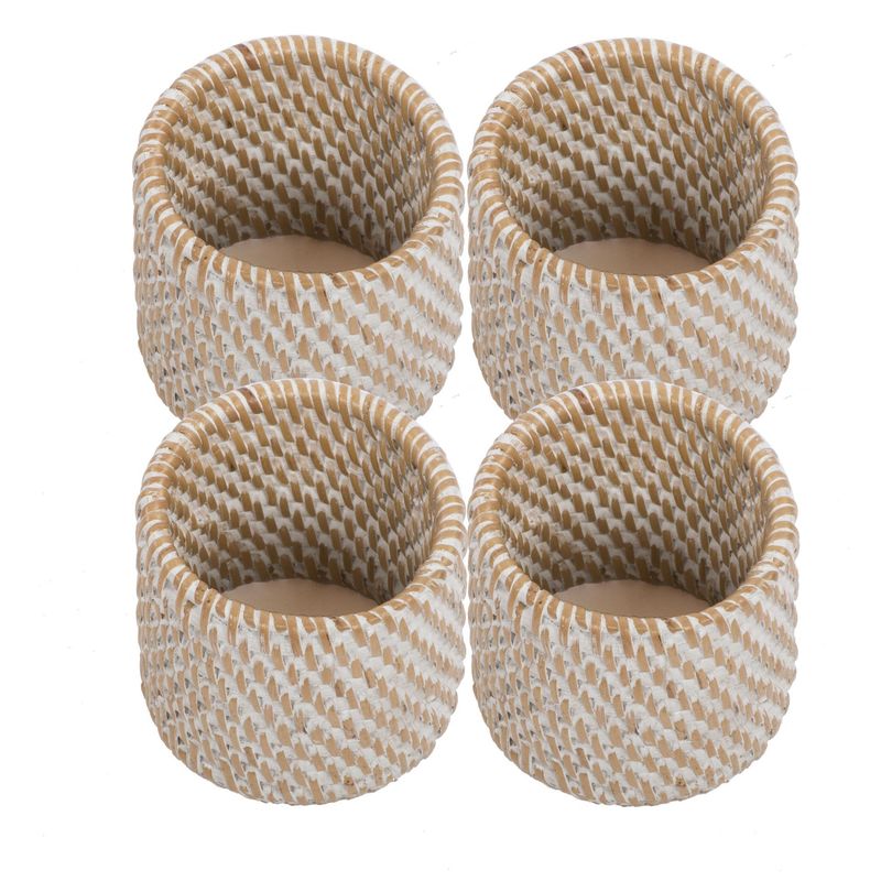 Rattan Napkin Holder 4.5x5 cm White 4 Pcs. - Tirolix