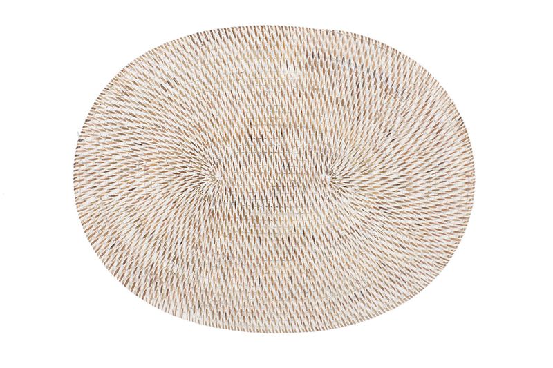 Oval Rattan Placemat 30x40 cm White - Tirolix