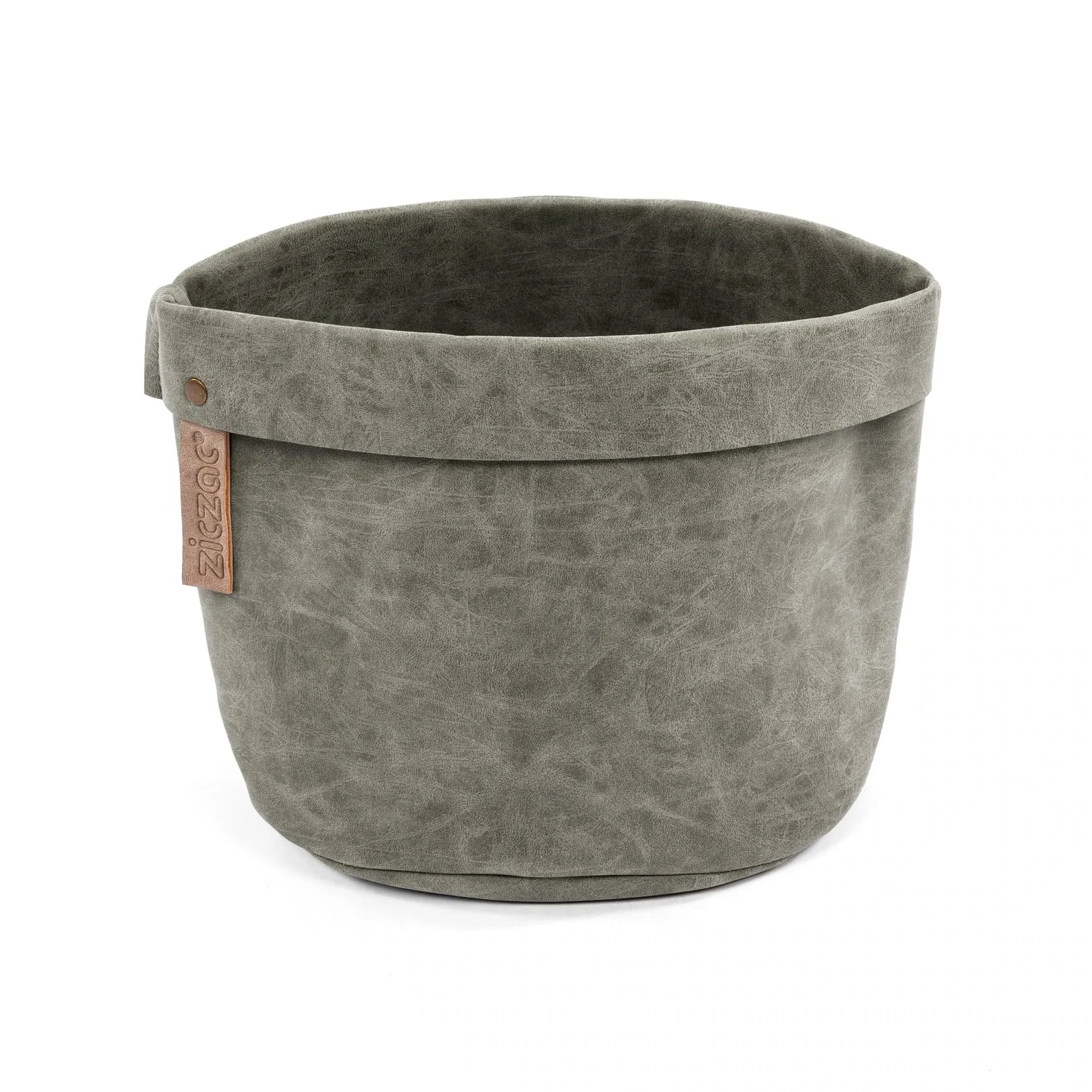 Eco-Leather Table Basket 20x20x24 cm Grey - Tirolix