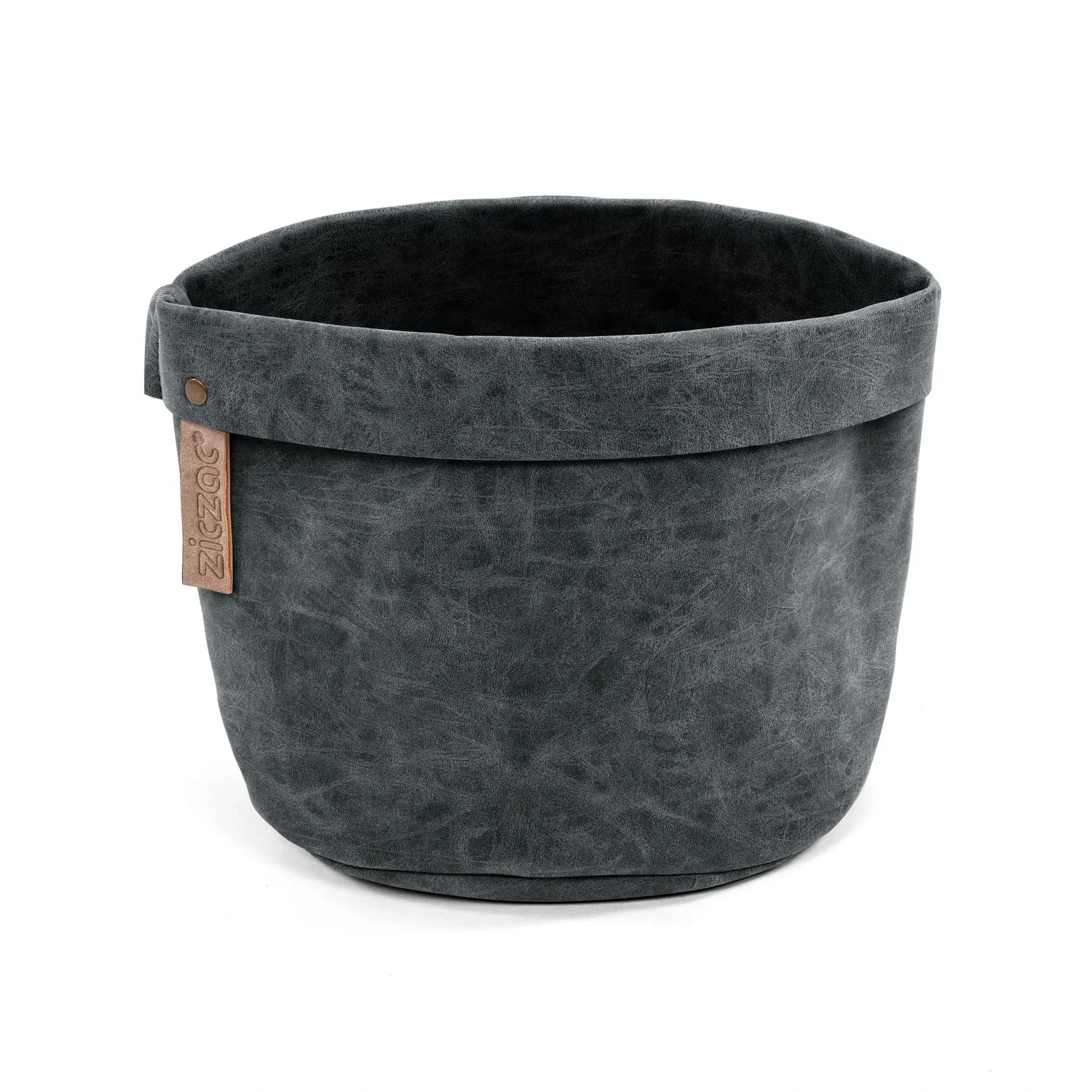 Eco-Leather Table Basket 20x20x24 cm Black - Tirolix