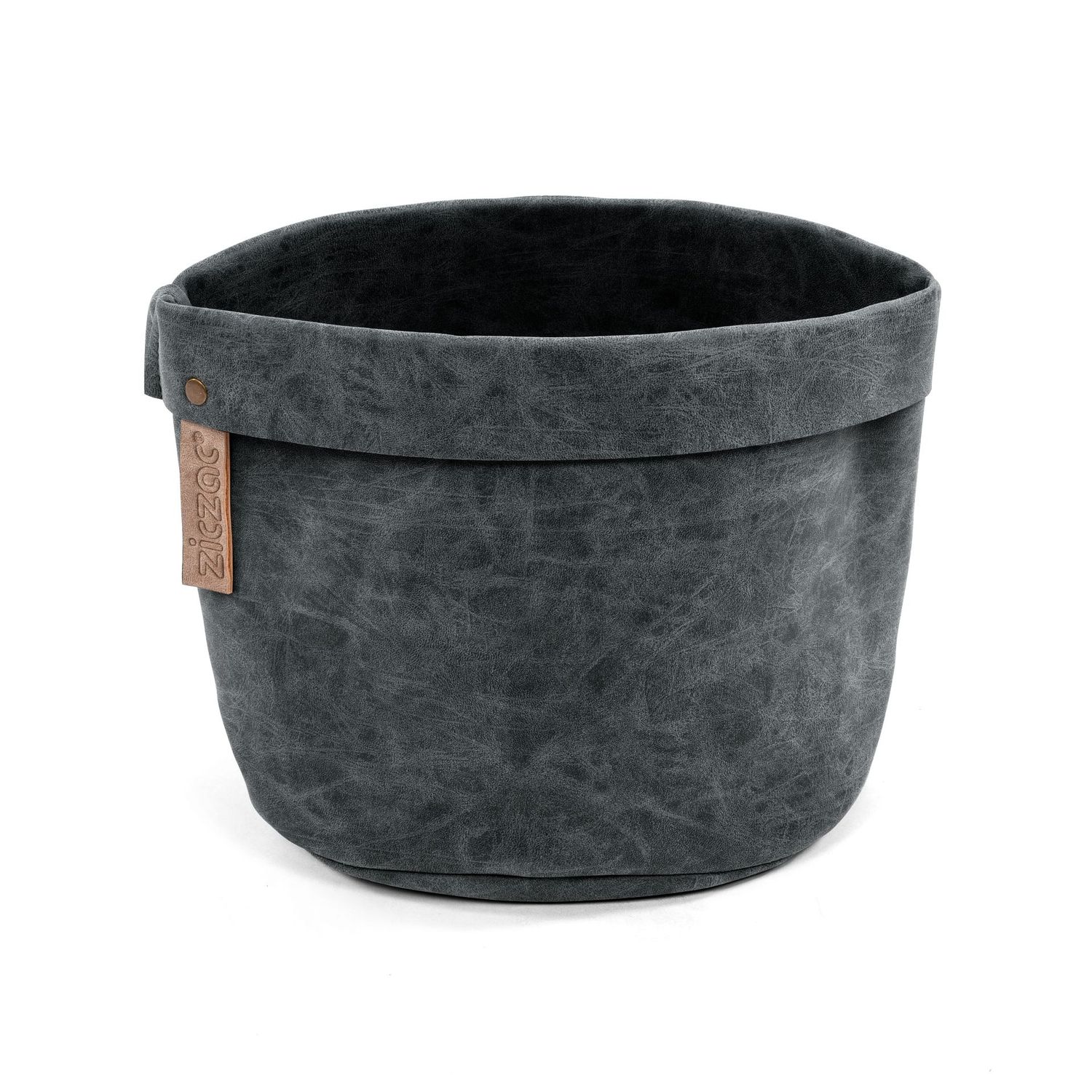 Eco-leather Table Basket 20x20x24 cm Black - Tirolix