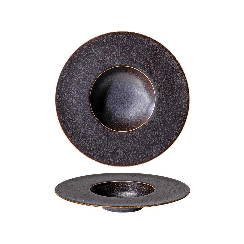 Piatto gourmet fondo 18 cm Saturno Powerful marrone in porcellana per horeca