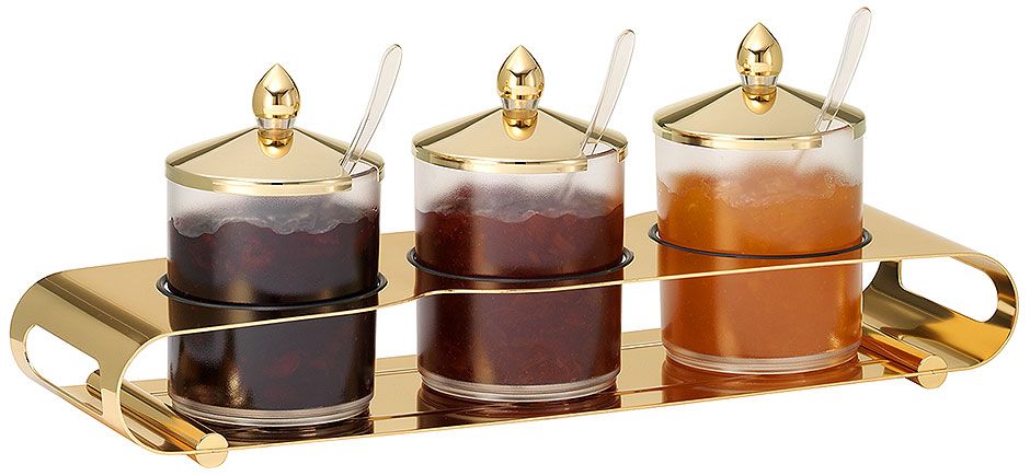 Jam Bar Trio 3 Container with Stainless Steel Lid and Base, Gold-Plated Unison - Frilich