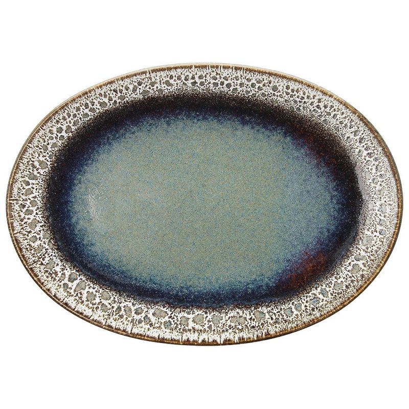 Oval Plate 30 x 21.5 cm Bloom Blue and Brown - Tognana