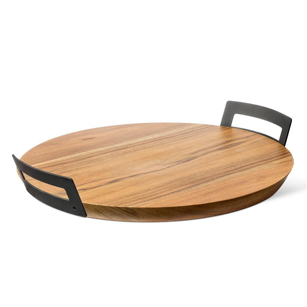 Abert round acacia wood tray 32 cm with two handles for horeca use