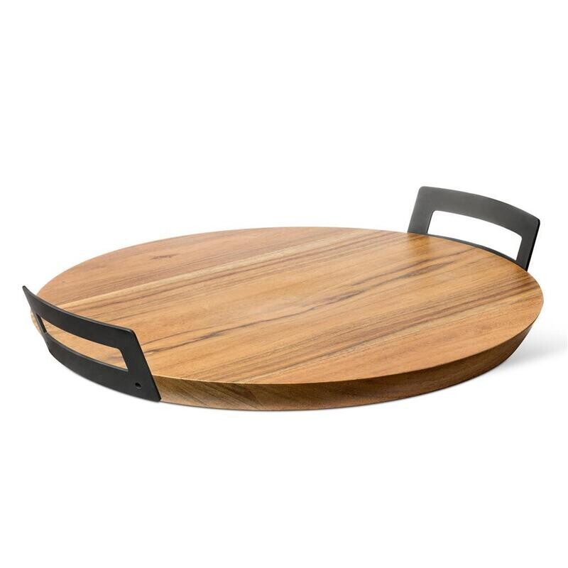 Abert vassoio tondo in legno di acacia 32 cm con due manici per buffet horeca