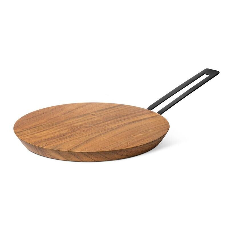Abert vassoio tondo in legno di acacia 25 cm con manico per buffet horeca