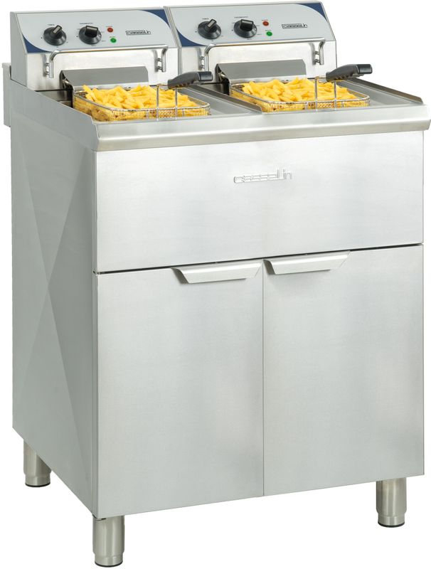 Hochleistungs - Elektrofritteuse mit Unterschrank 2 x 10 l - Casselin