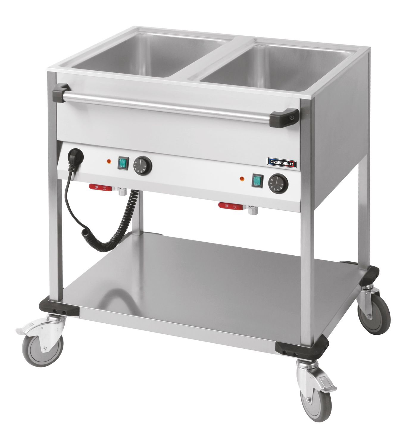 Bain - Marie Trolley with 2 Horizontal Tanks 2 x GN 1/1 - Casselin