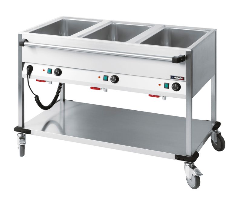 Bain - Marie Cart with 3 Horizontal Tanks 3 x GN 1/1 - Casselin