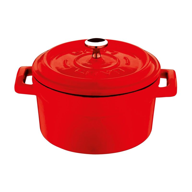 Round Casserole with Lid Red 10 cm Enameled Cast Iron - Paderno