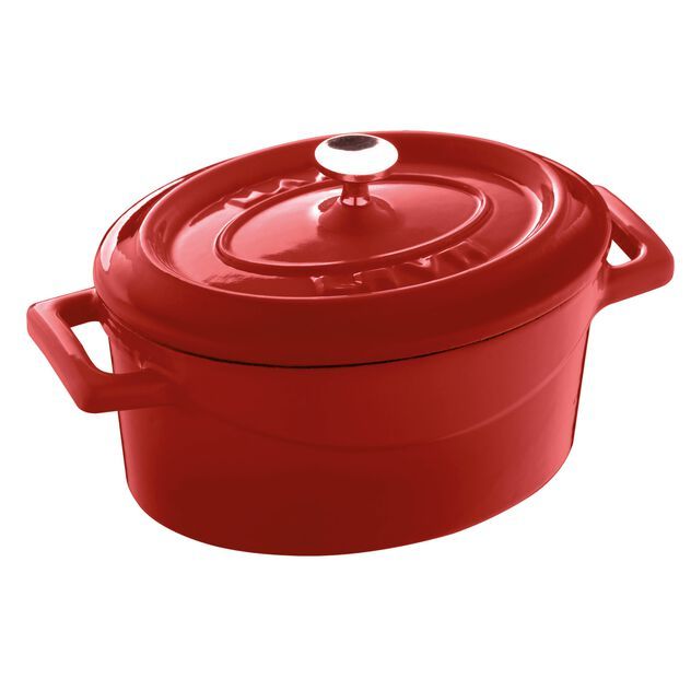 Oval Casserole with Red Lid 12 x 9 cm Enameled Cast Iron - Paderno
