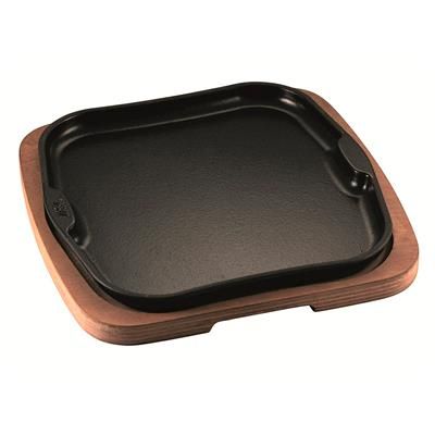 Ilsa Serving plate 25x25 enameled cast iron with wooden base horeca