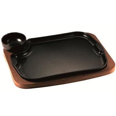 Ilsa Serving plate 32x24 enameled cast iron with wooden base horeca