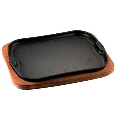 Ilsa Serving plate 30x22 enameled cast iron with wooden base horeca