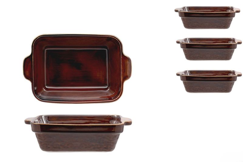 Lioness rectangular casseroles 13.8 cm in brown porcelain for horeca use