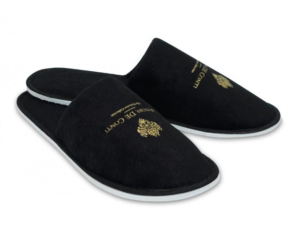 Closed-Toe Velvet Slippers 30 cm Vittore De Conti Black - Tirolix