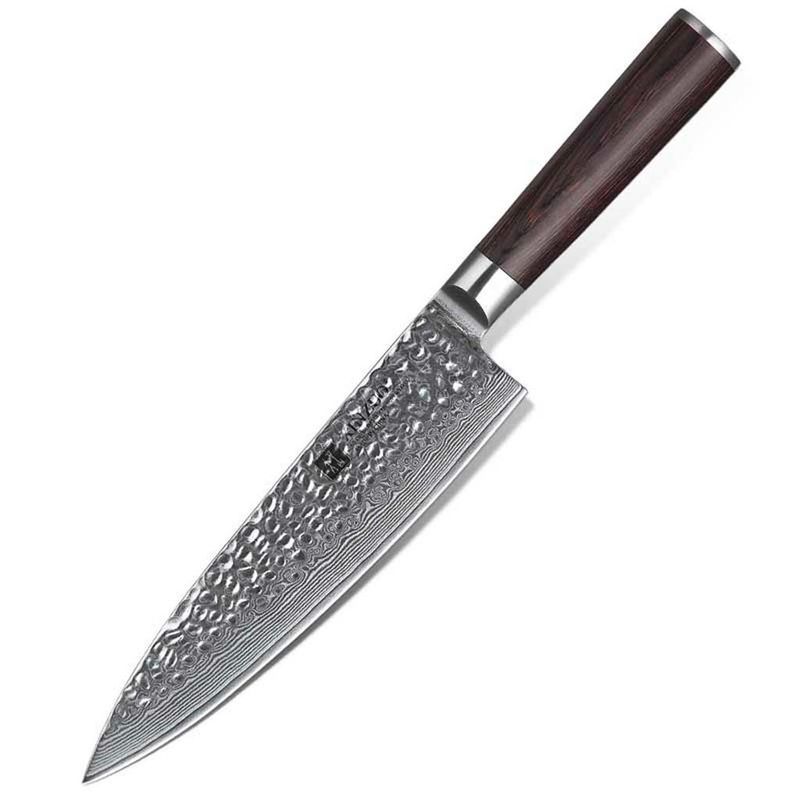 XinZuo chef knife 20.3 cm Damascus steel Pakka Wood horeca