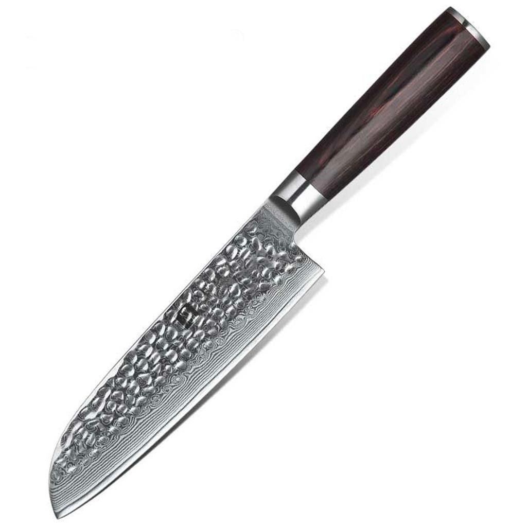 XinZuo Santoku knife 17.8 cm Damascus steel Pakka Wood horeca