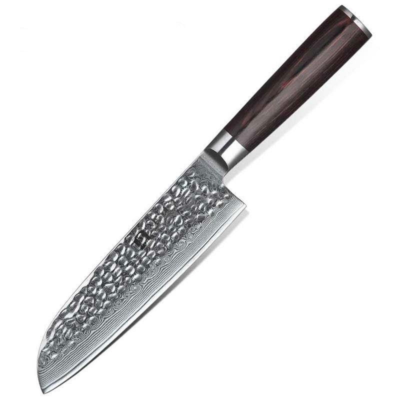 XinZuo Santoku knife 17.8 cm Damascus steel Pakka Wood horeca