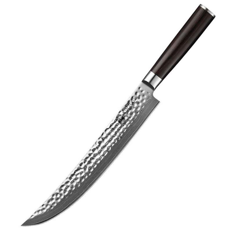 XinZuo carving knife 25.4 cm Damascus steel Pakka Wood horeca