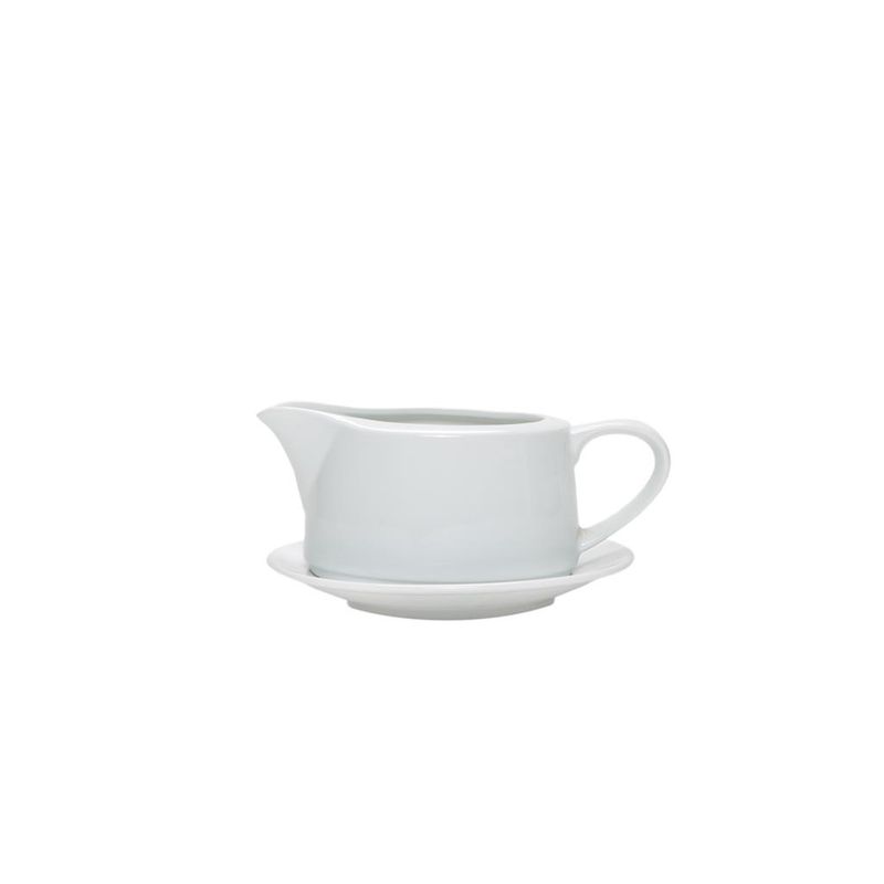 Eschenbach Primavera Sauciere 35 cl mit Unterteller weißes Porzellan glatt für Gastronomieeinsatz.
