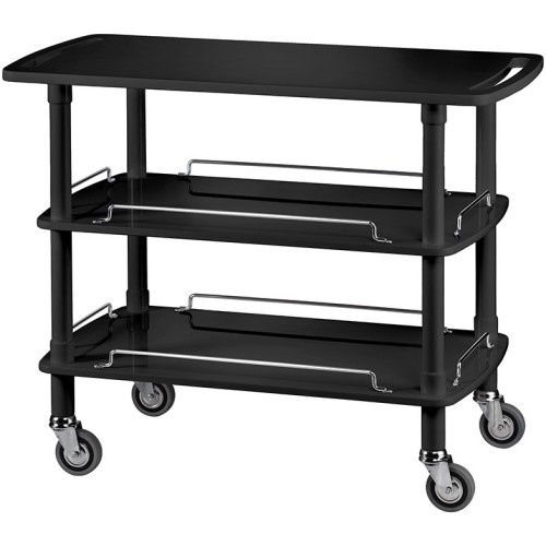 Wooden Service Cart, 3 Shelves, 110 x 55 cm, Black Lacquered - Forcar