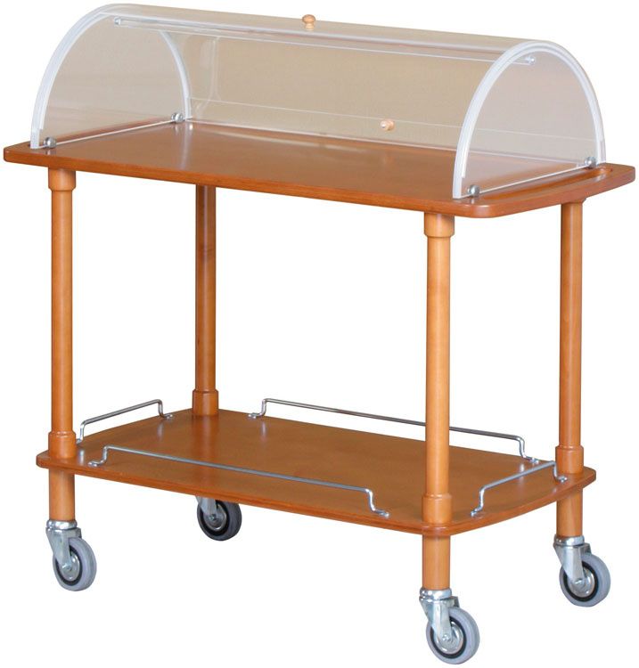 Wooden Service Trolley with Dome, 2 Levels, 110 x 55 cm, Walnut - Forcar