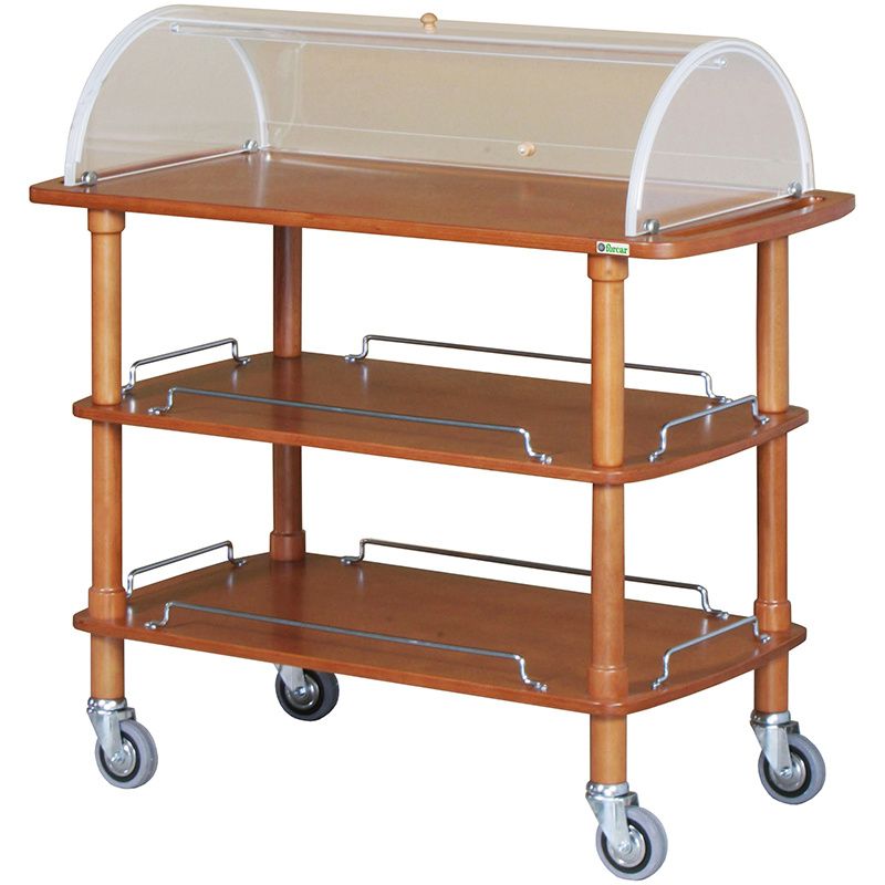 Wooden Service Trolley with Dome, 3 Levels, 110 x 55 cm, White Lacquered - Forcar