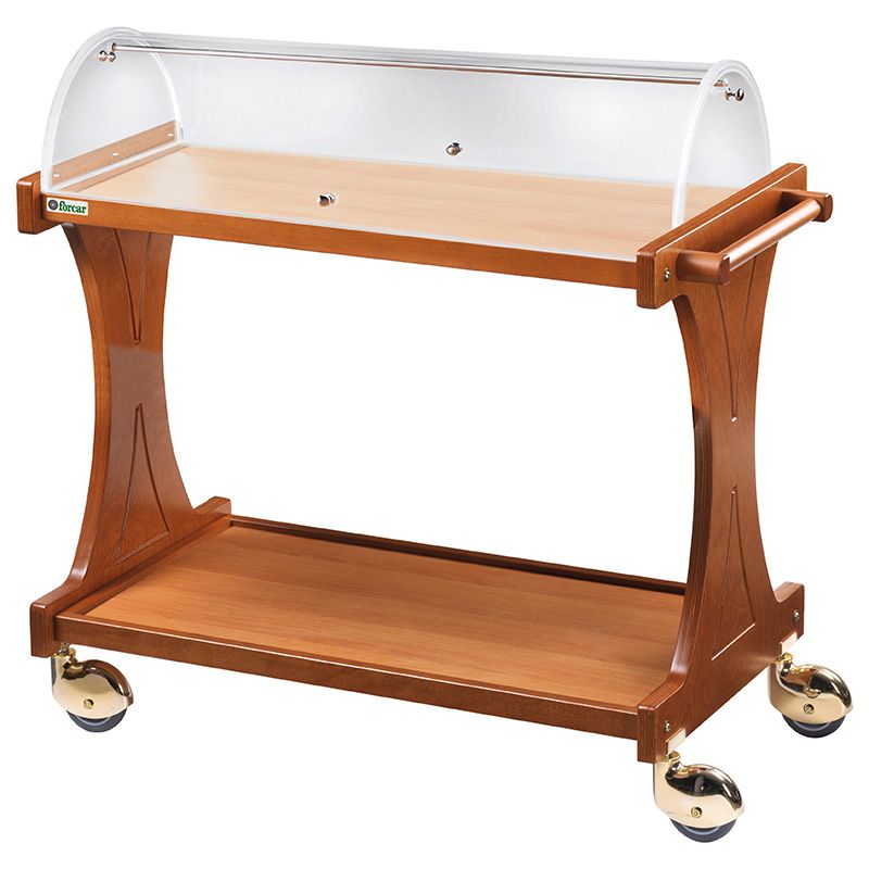 Wooden Service Trolley with Dome, 2 Levels, 86 x 55 cm, Walnut - Forcar
