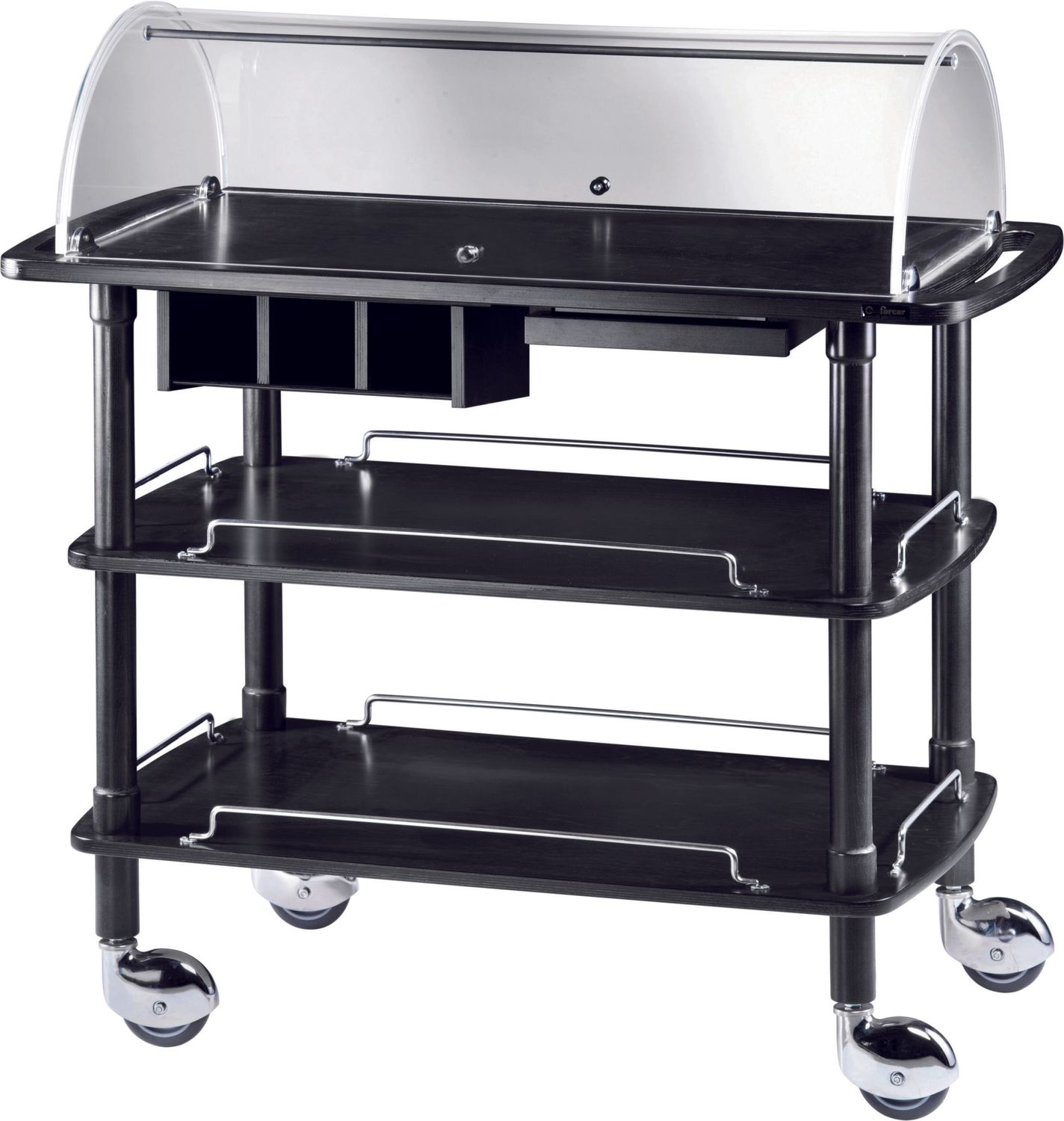 Wooden Service Trolley with Dome, 3 Levels, 110 x 55 cm, Black - Forcar